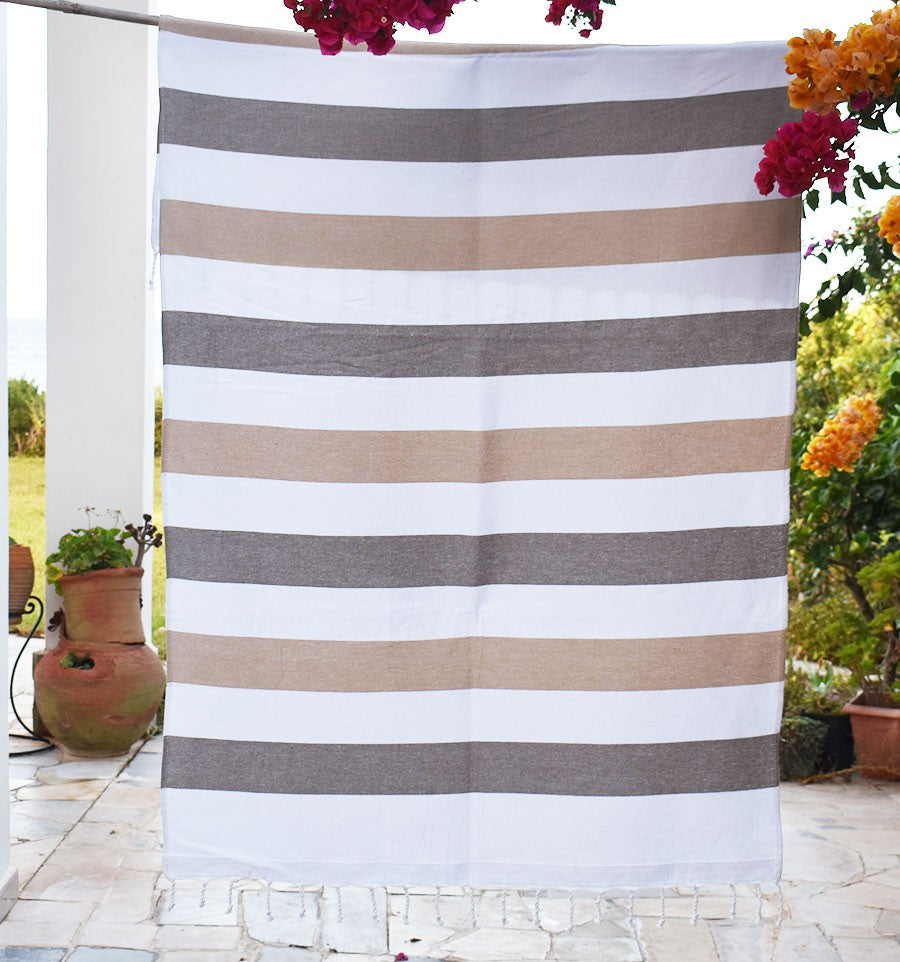 Fouta éponge voilier taupe et beige Fouta Tunisia - 1