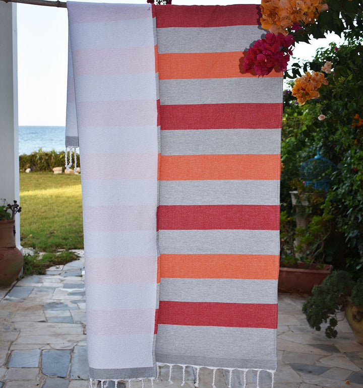 Fouta éponge voilier rouge et orange Fouta Tunisia - 2