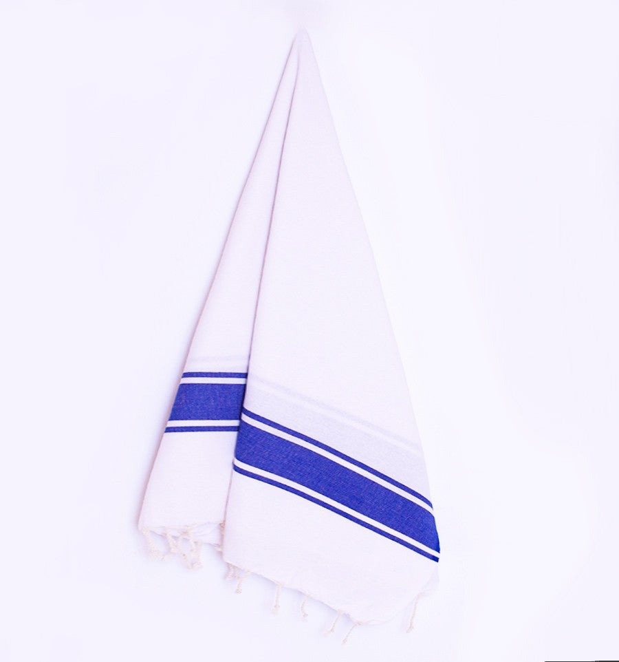 Fouta plate blanche bandes bleu Fouta Tunisia - 4