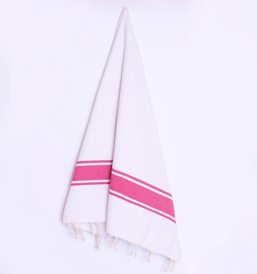 Fouta Plate Blanche bandes rose Fouta Tunisia - 2
