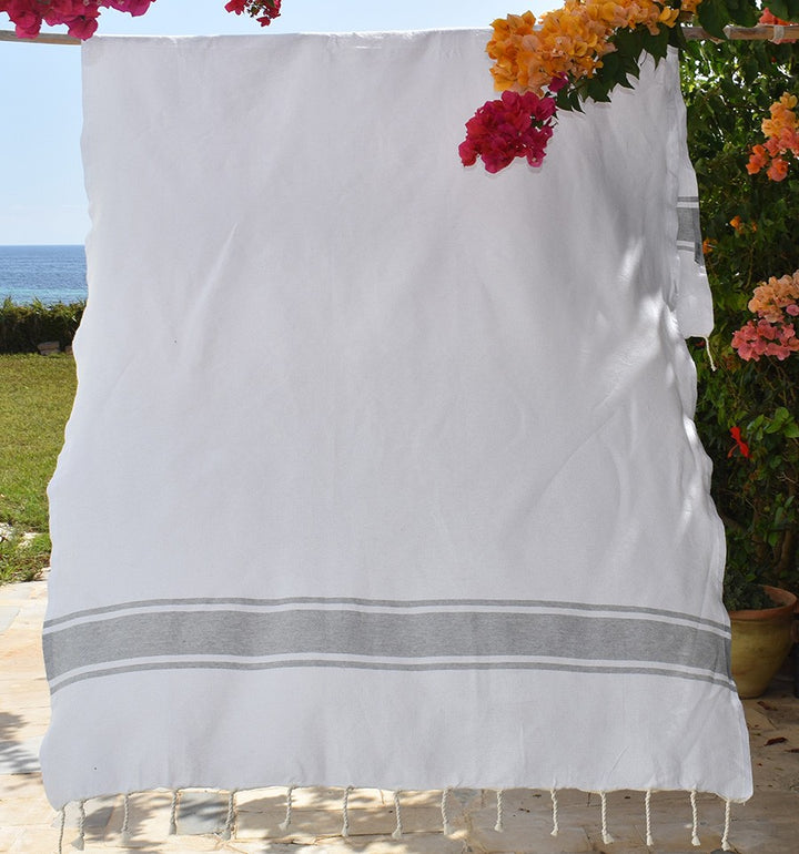 Fouta plate blanche rayée gris Fouta Tunisia - 2