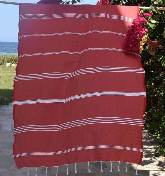 Beach towel Mykonos red - FOUTA TUNISIA