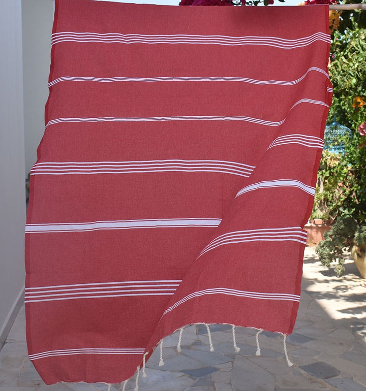 Fouta Mykonos en coton recyclé rouge Fouta Tunisia - 5