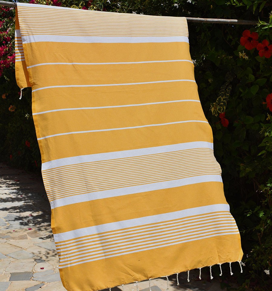 Serviette de plage arthur jaune foncé Fouta Tunisia - 2