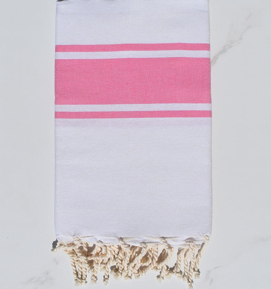 Fouta Plate Blanche bandes rose clair Fouta Tunisia - 2