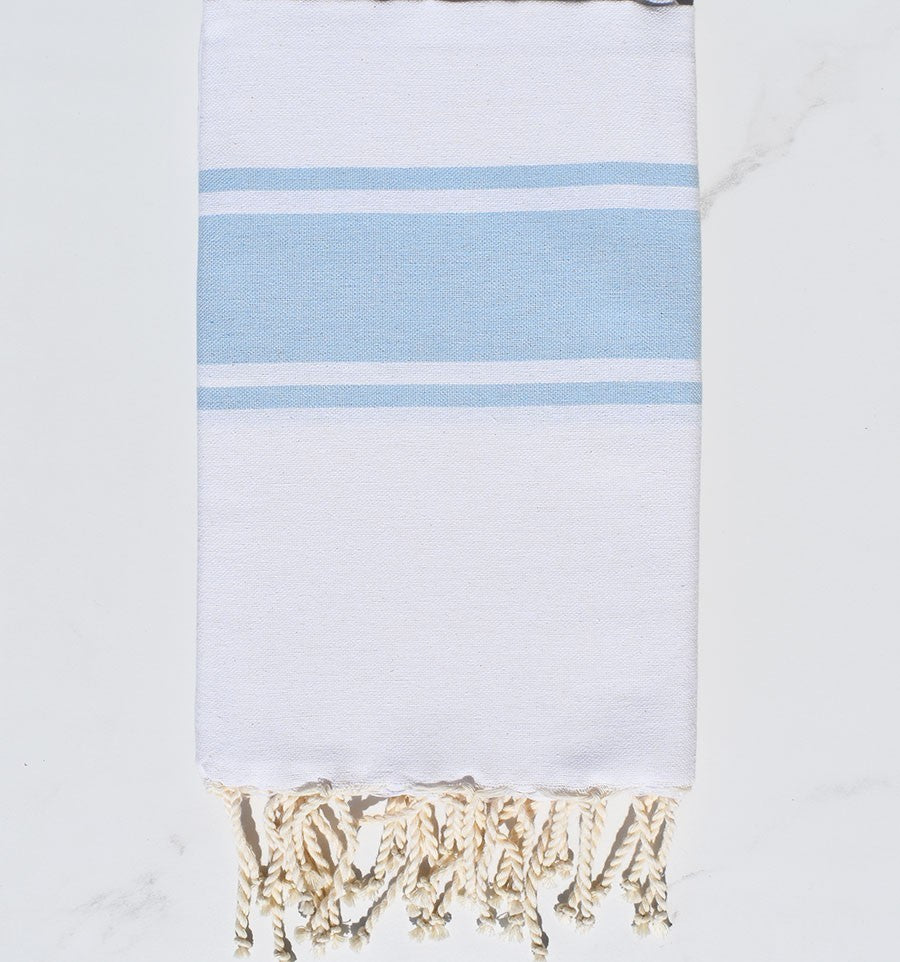 Fouta plate blanche bandes bleu ciel Fouta Tunisia - 2