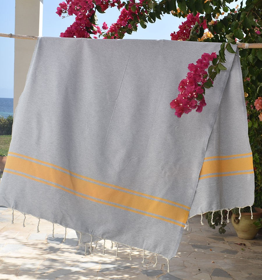 Fouta gris bandes jaune Fouta Tunisia - 2