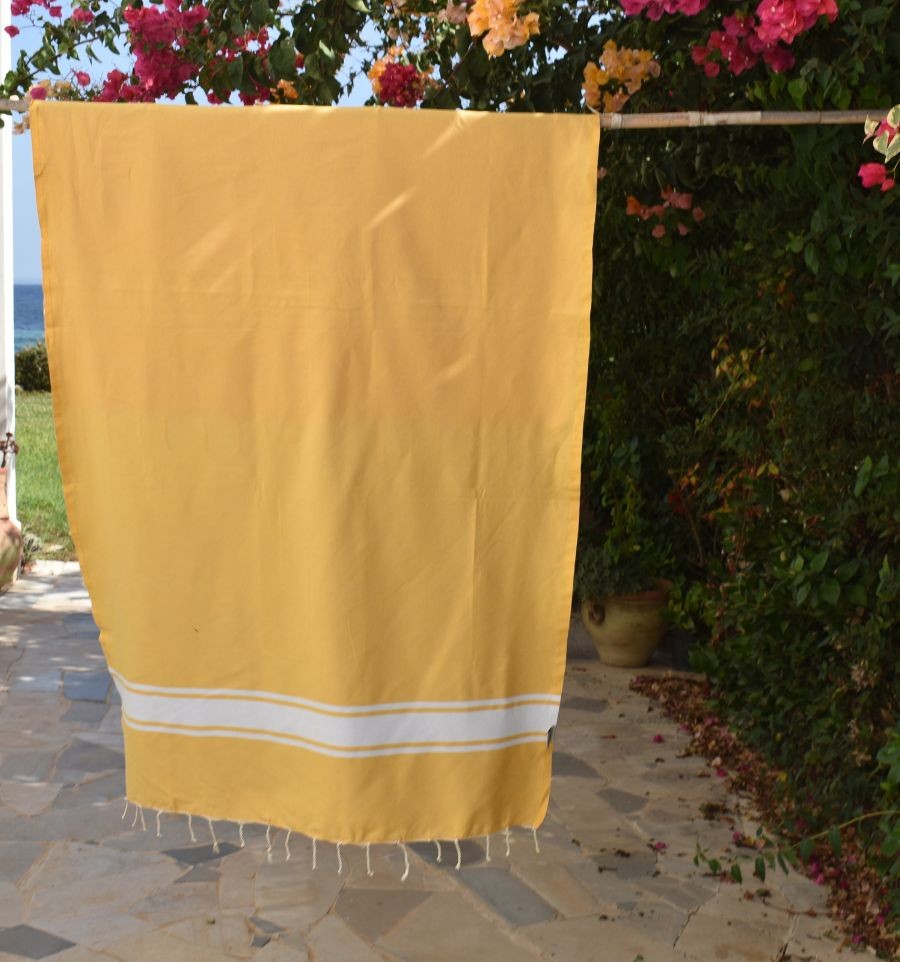 Fouta en Coton Recyclé jaune moutarde