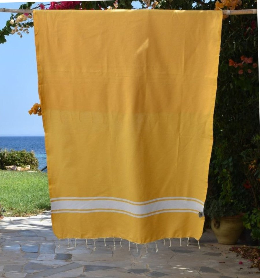 Fouta en Coton Recyclé jaune moutarde