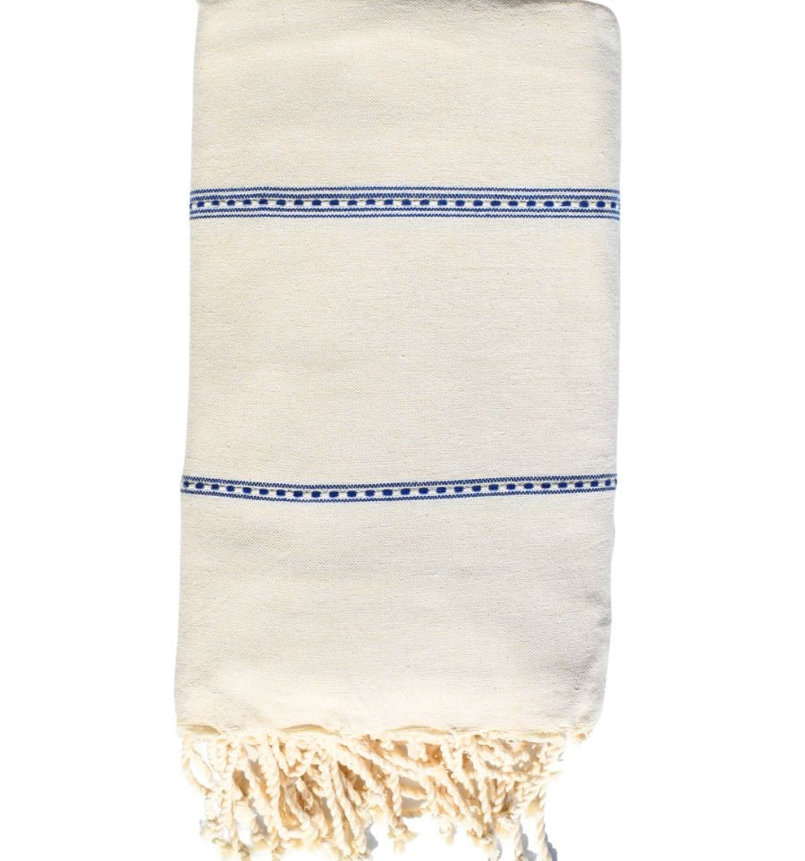 Jeté de canapé écru avec rayures bleues