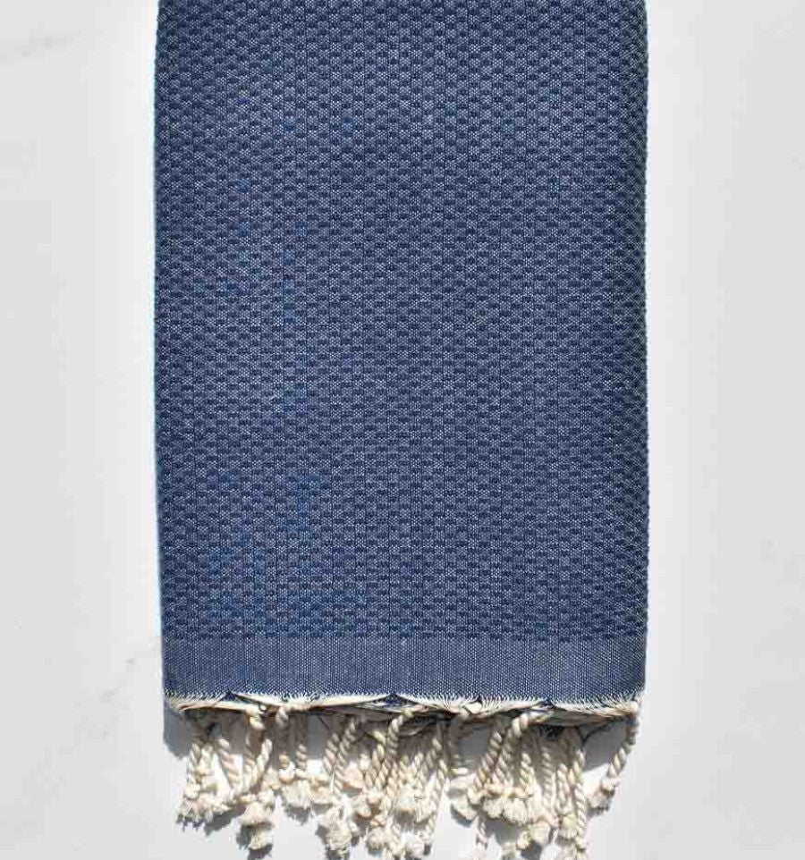Fouta nid d'abeille unie bleu marine