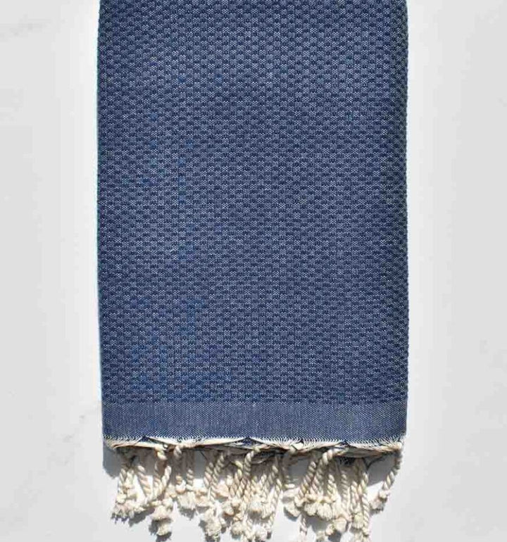 Fouta nid d'abeille unie bleu marine