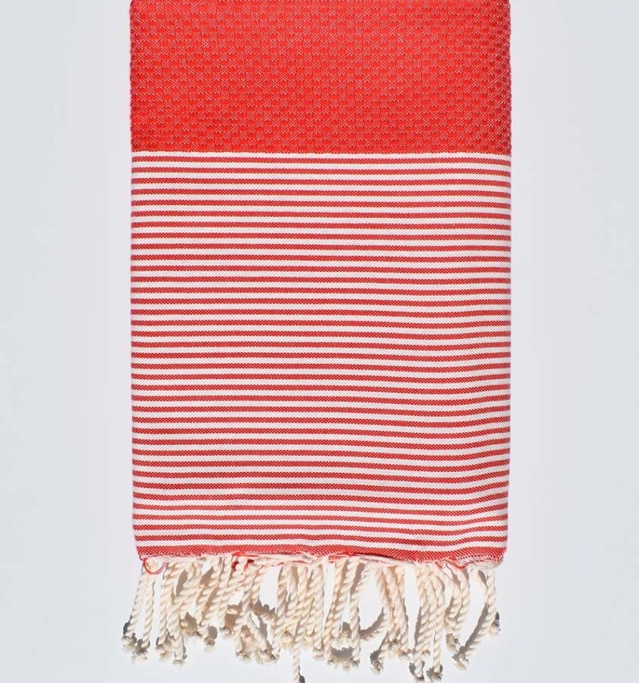Fouta nid d'abeille rouge