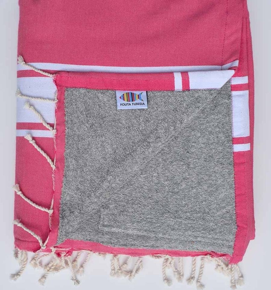 Beach towel doubled sponge pink strawberry and gray