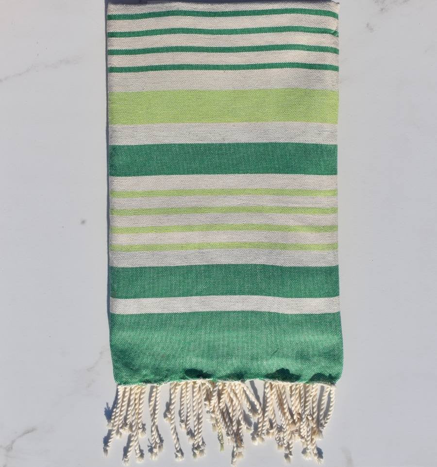 Fouta Oslo blanc crème, vert et vert anis