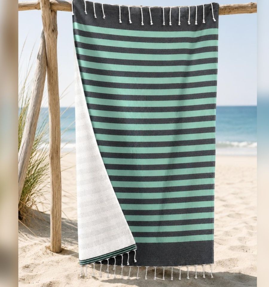 Fouta double spugna grigio antracite a righe