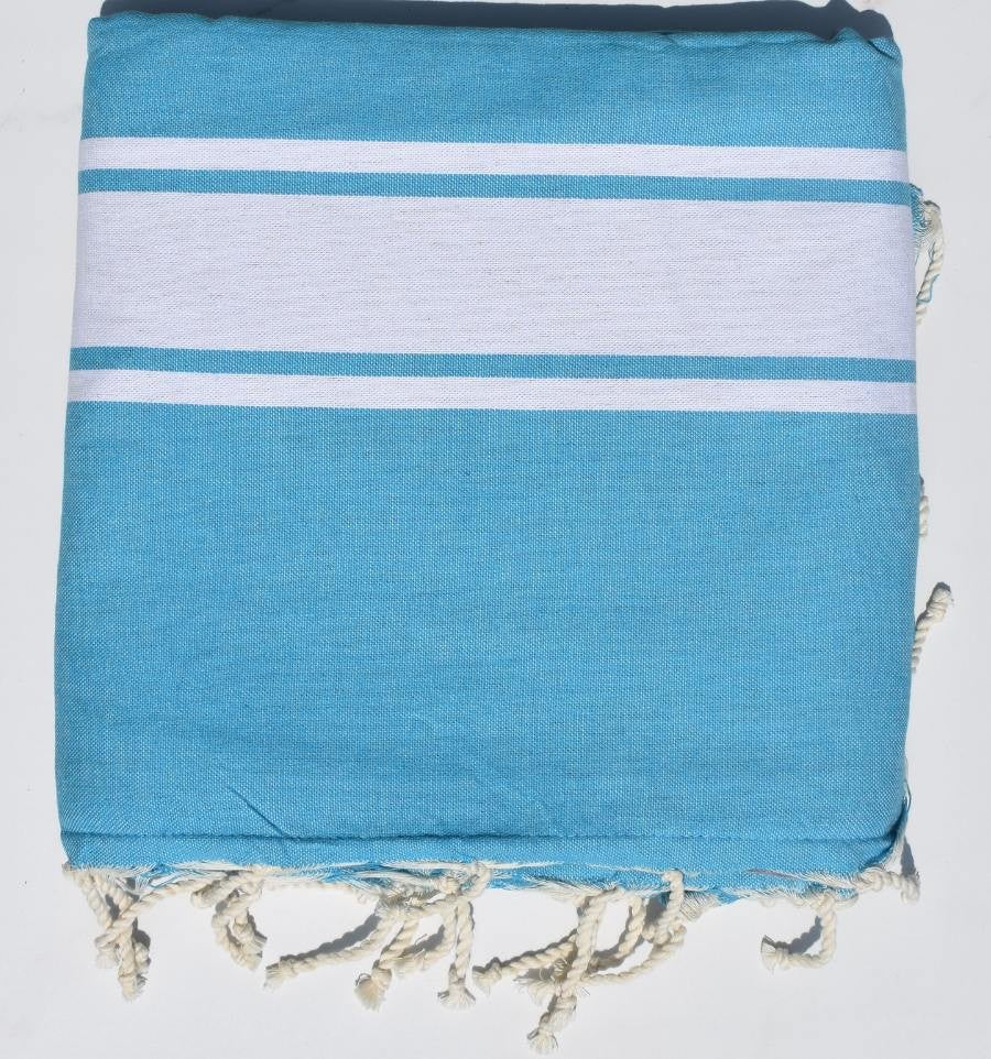 Fouta bleu azur doublée éponge grise
