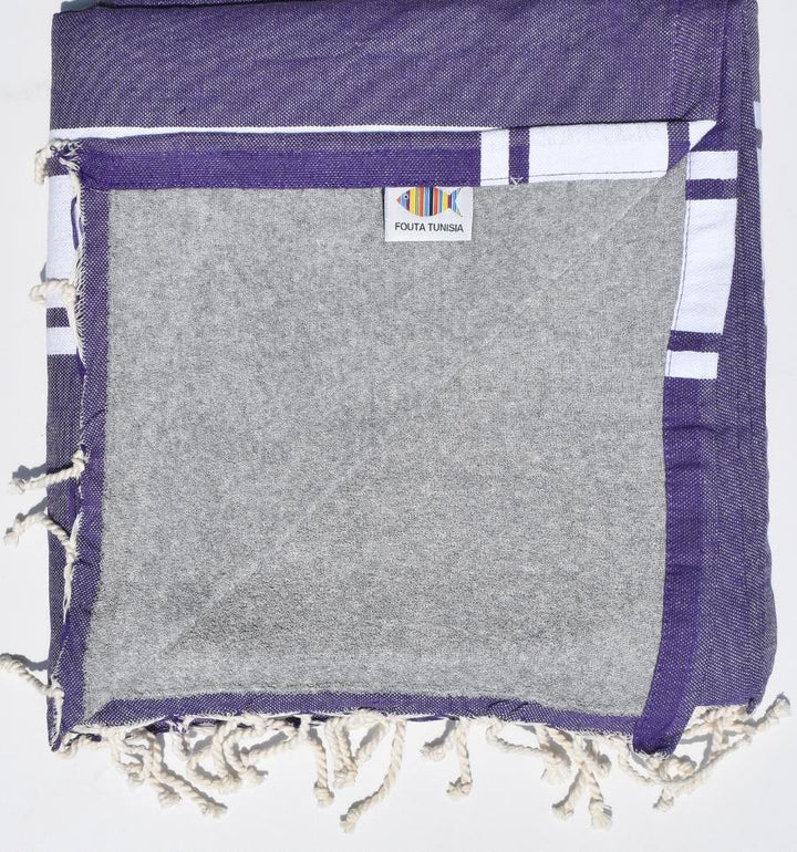 Fouta mauve doublée éponge grise