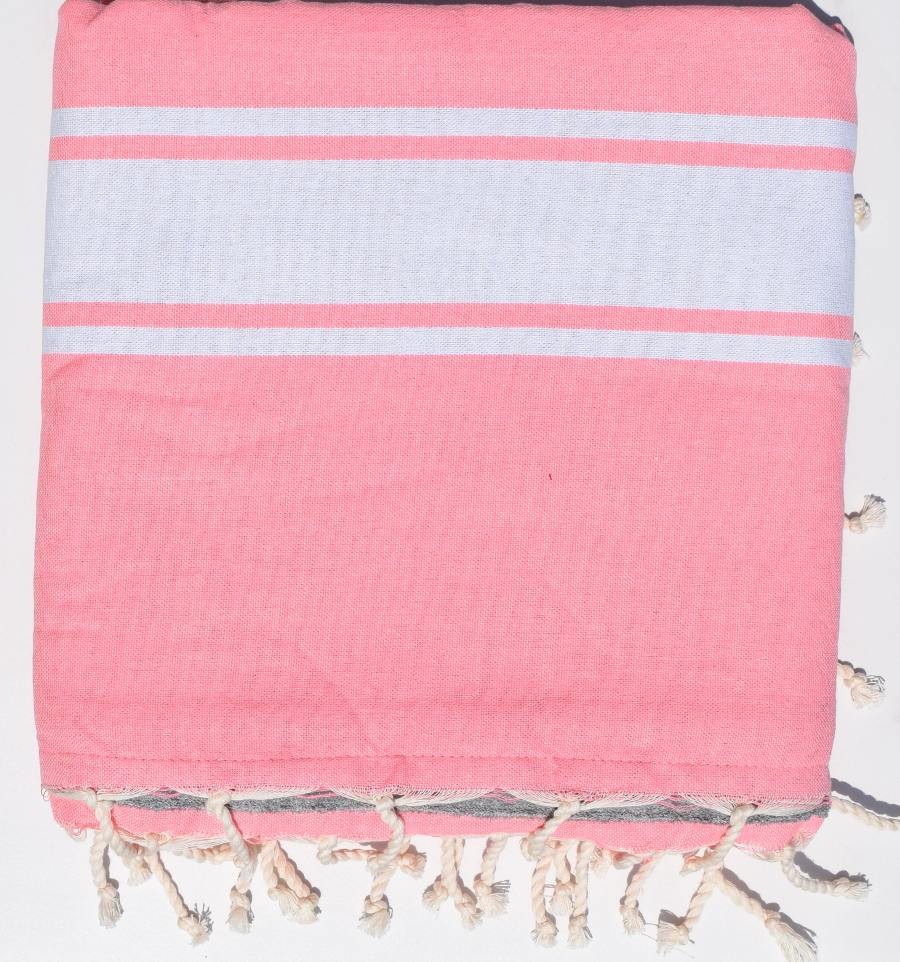 Fouta rose fluo doublée éponge grise
