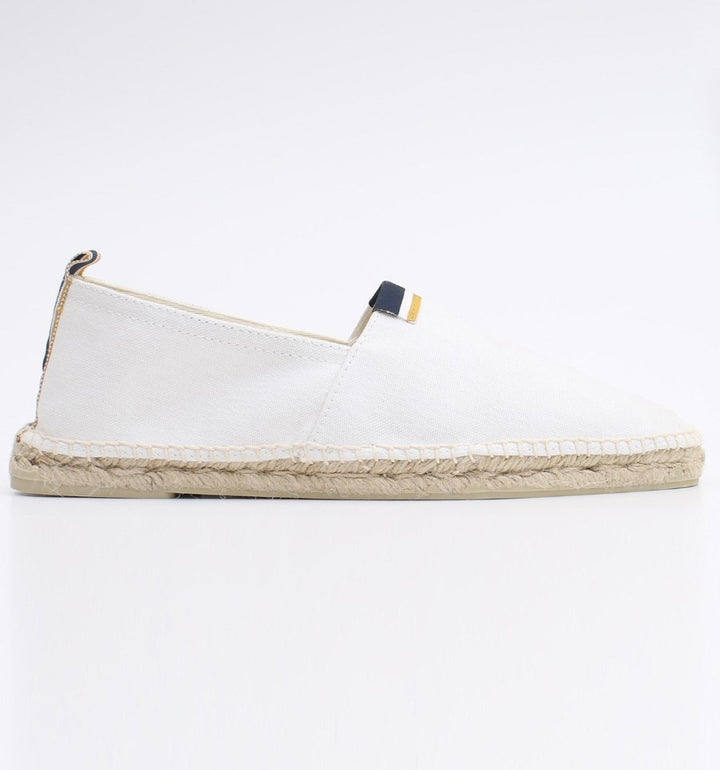 Espadrilles blanches avec bande bleu marine et jaune
