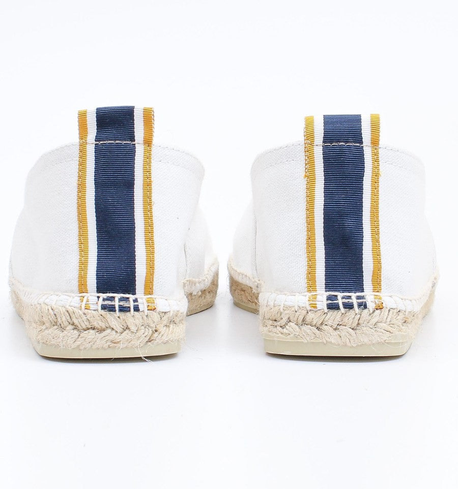 Espadrilles blanches avec bande bleu marine et jaune