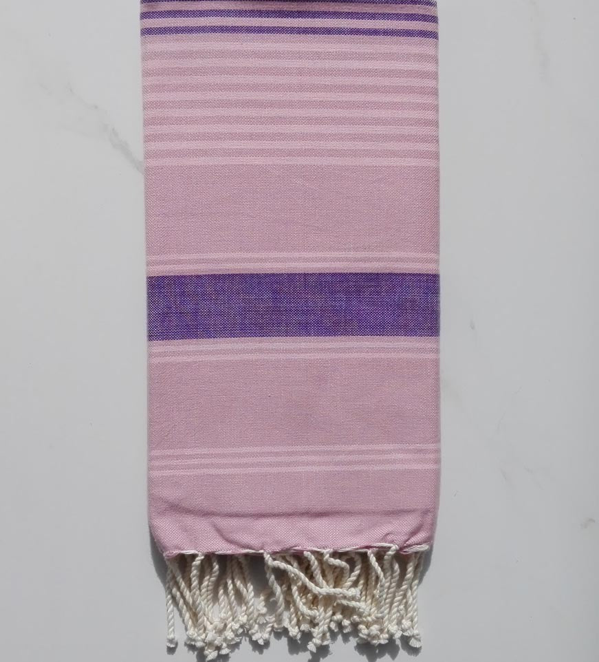 Fouta Dina rose rayée violet et rose clair 