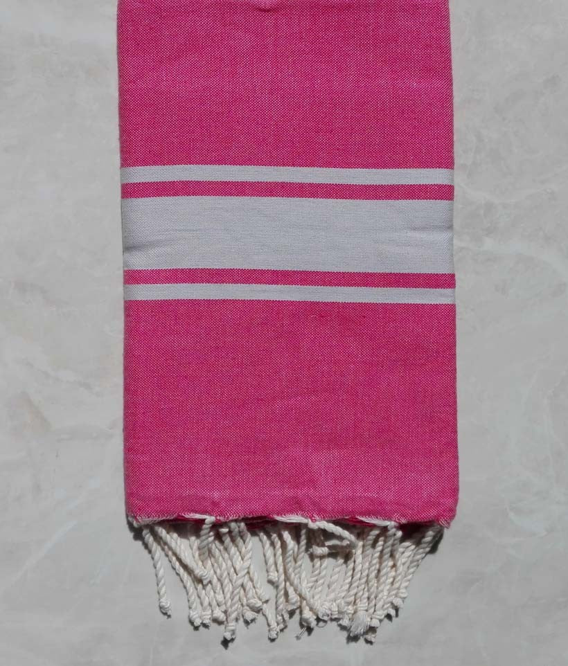 Fouta Plate rose bande gris clair 