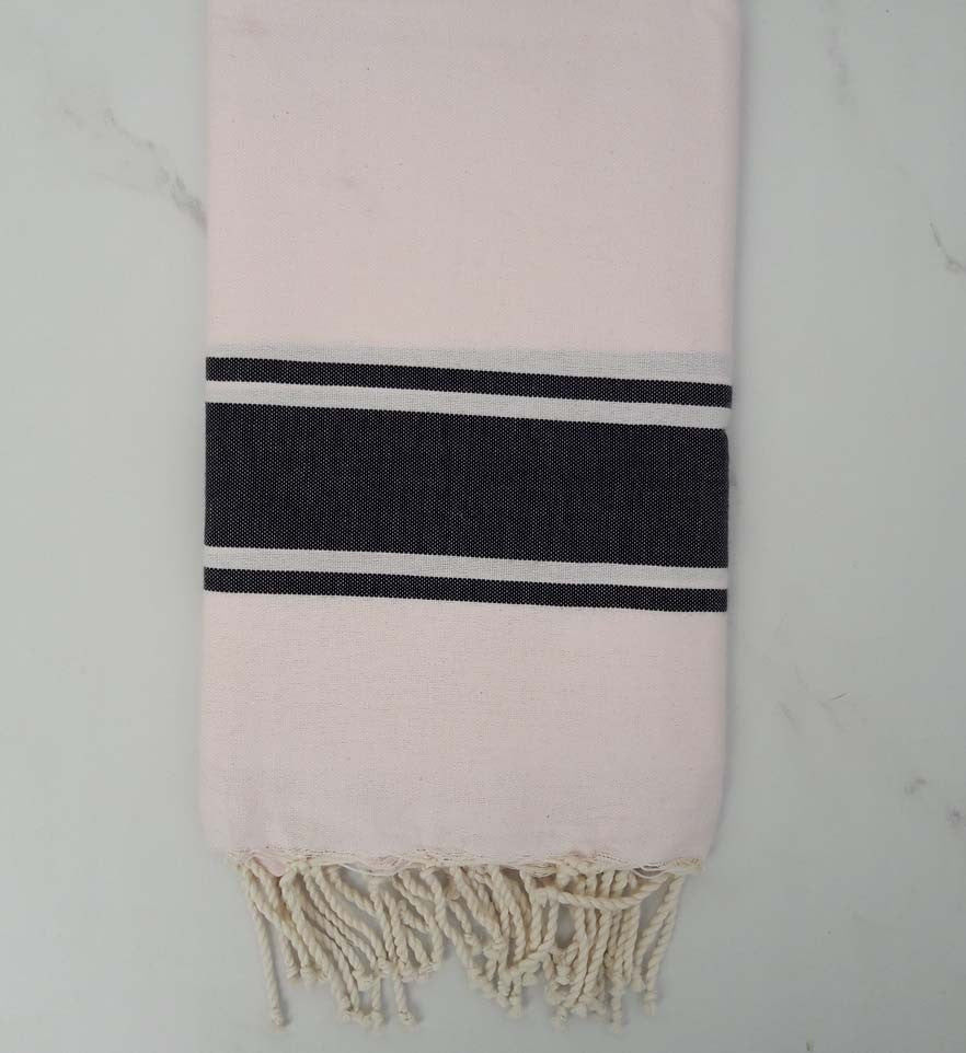 Fouta plate rose clair rayée gris anthracite 