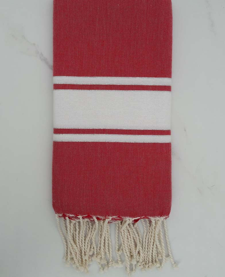 Fouta lurex rouge carmin bande blanche 
