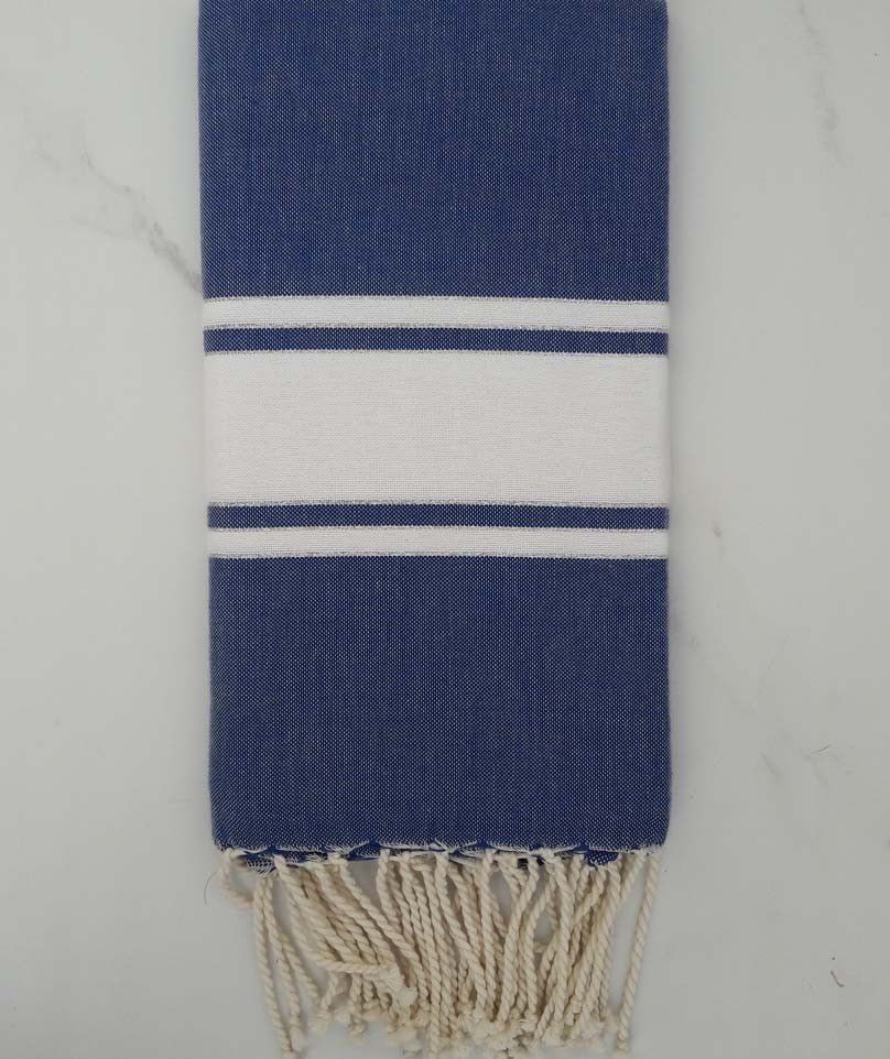 Fouta lurex bleu jean bande blanche 