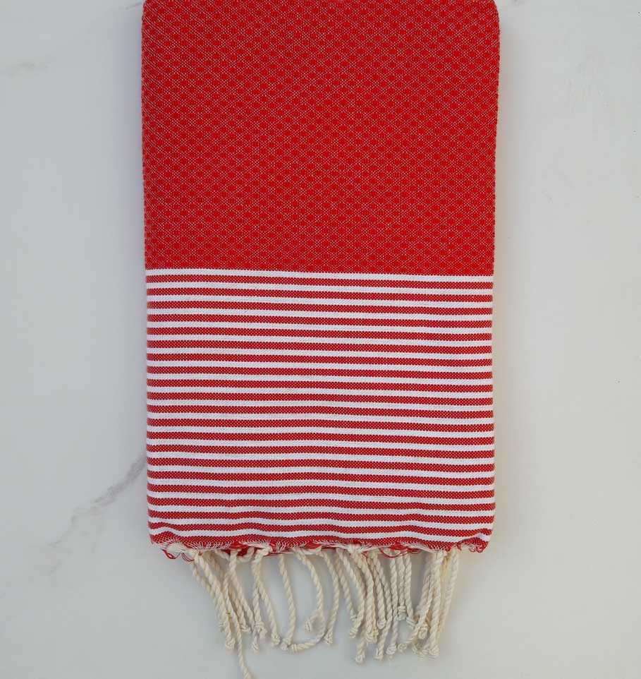 Fouta nid d'abeille rouge coquelicot 