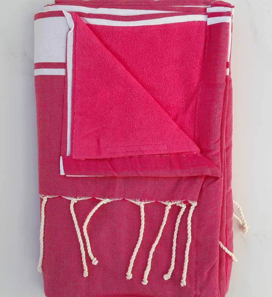 fouta éponge rose 