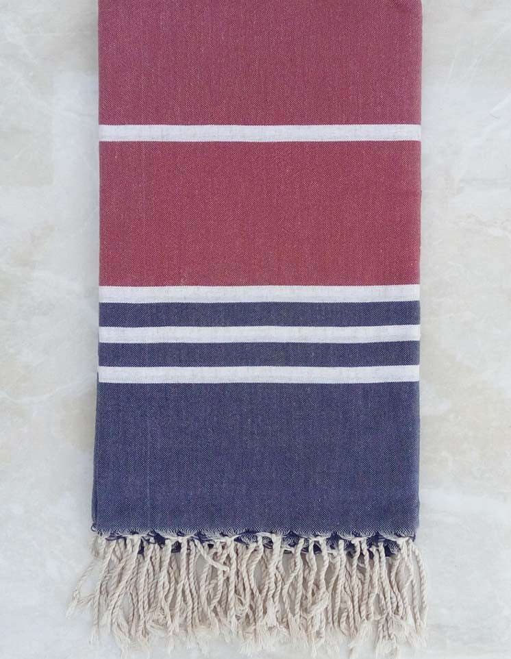 Jeté bleu jean et rouge carmin 