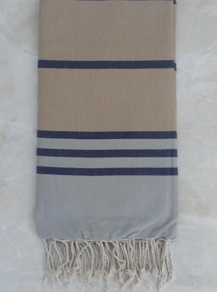 Jeté gris bleu et beige 