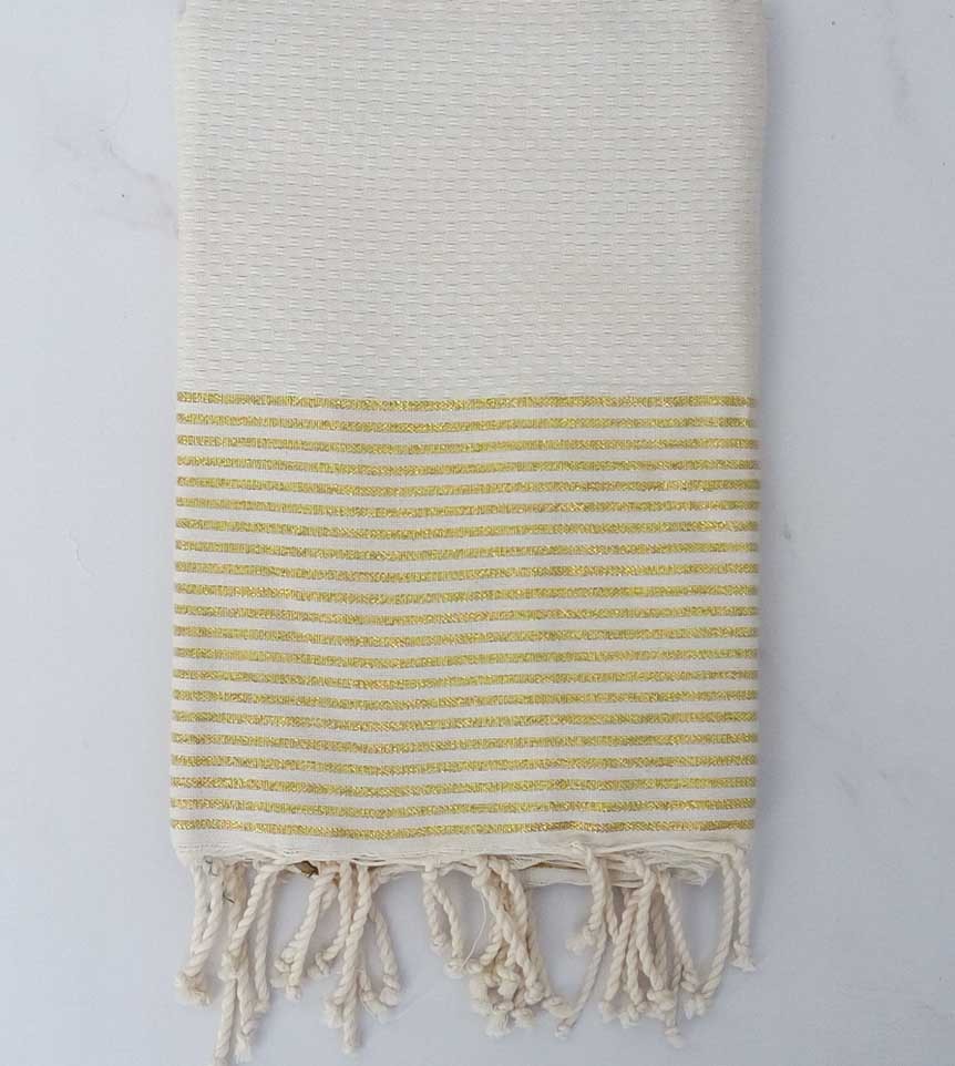 Fouta Lurex nid d'abeille blanc cassé 