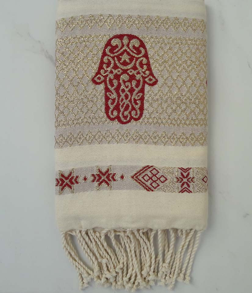 Fouta khomsa rouge foncé 