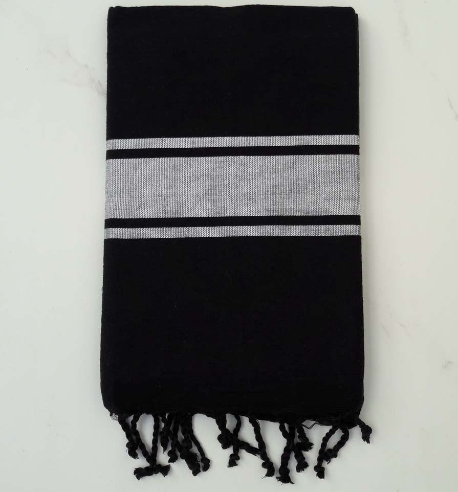 fouta plate noir rayée gris 