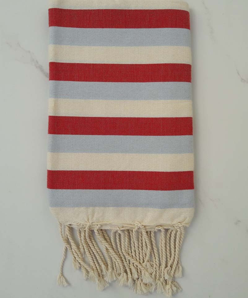 Fouta bleu rouge et blanc crème 