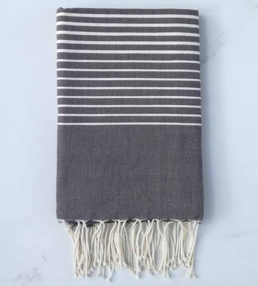 Fouta Plate Gris foncé avec rayures 