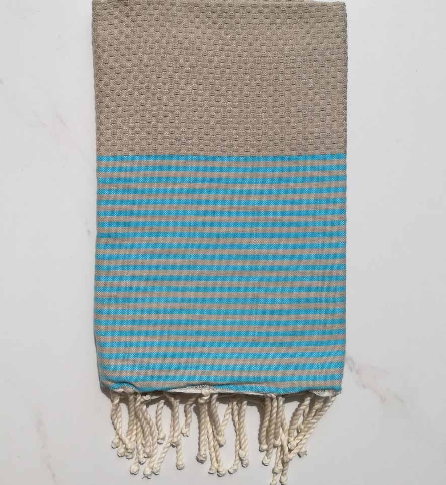 Fouta écru rayée bleu azur 