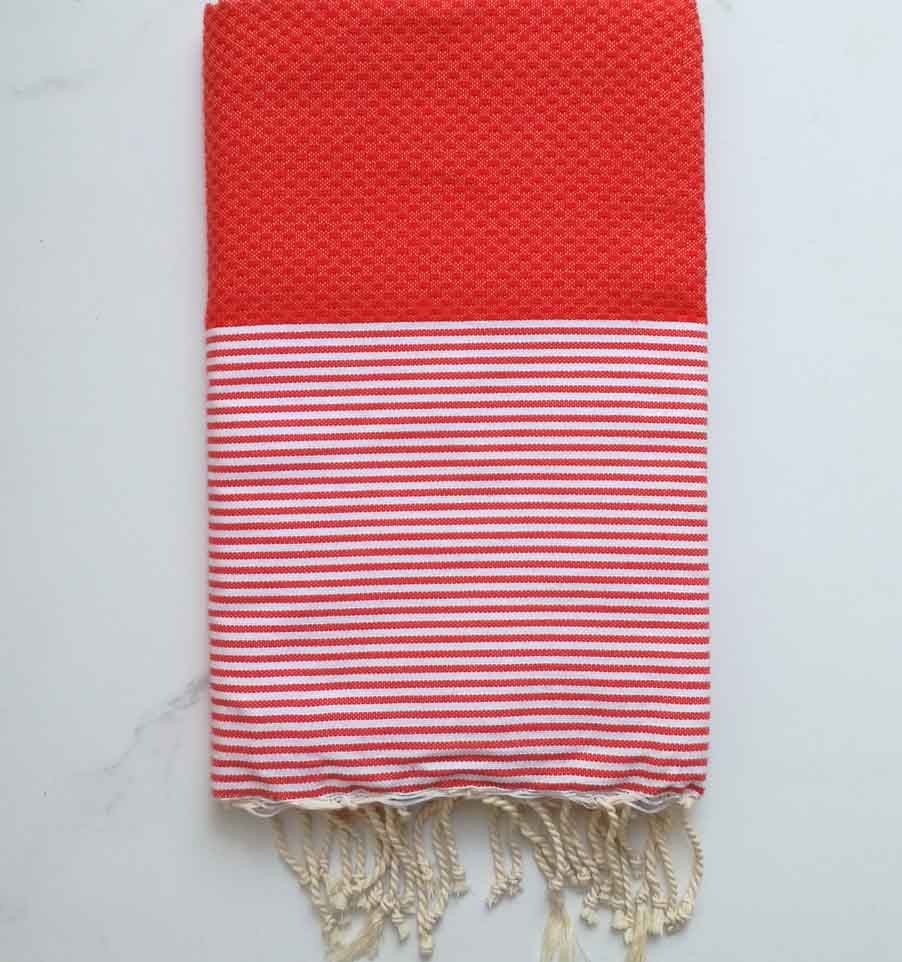 Fouta nid d'abeille rouge anglais 