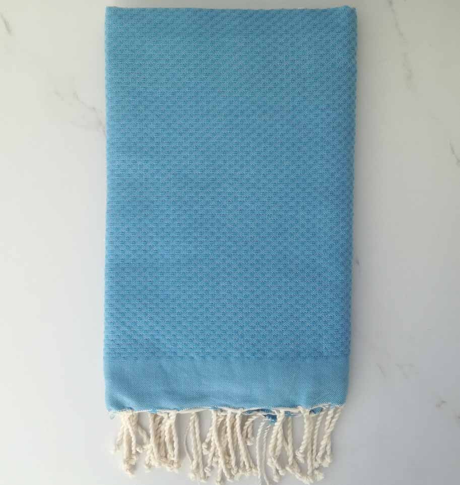 nid d'abeille unie bleu bleuet 