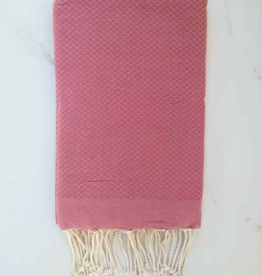Fouta Nid d'abeille unie de couleur rose balais 
