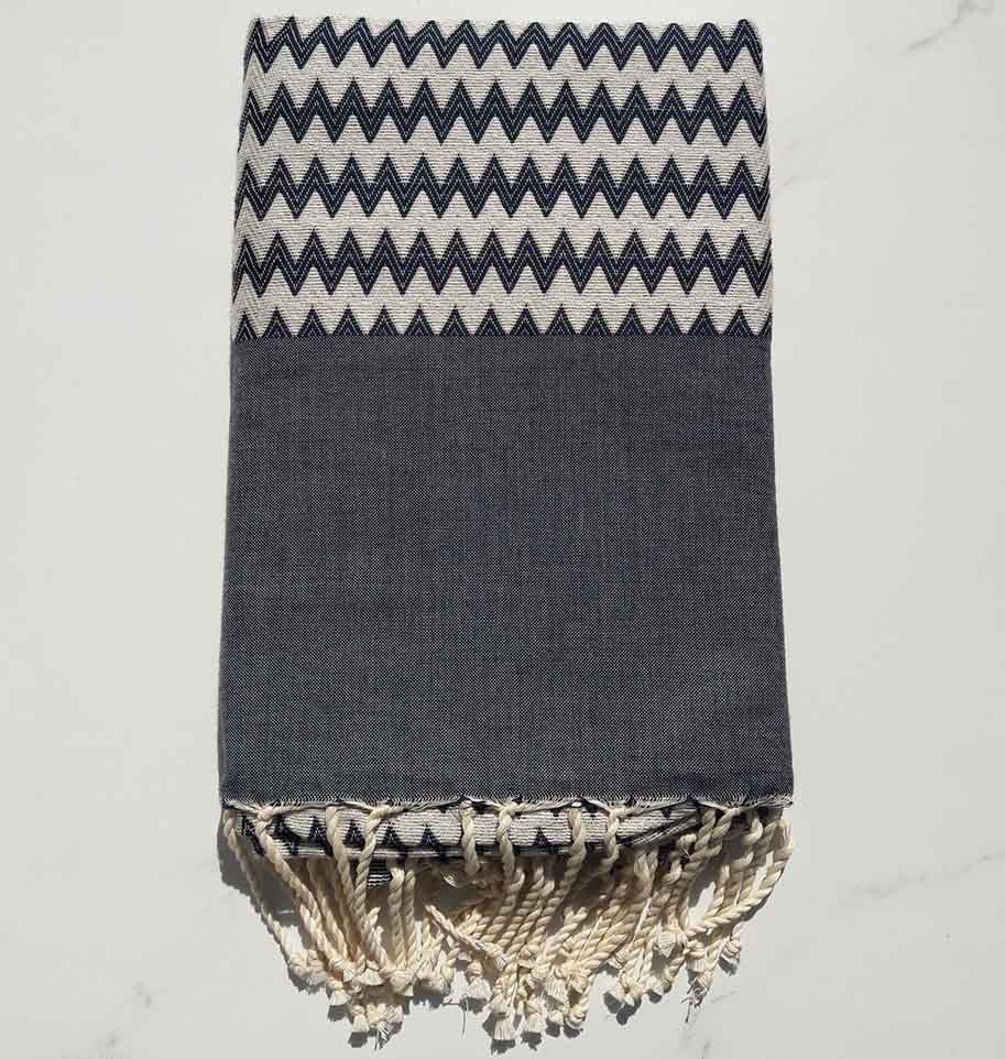 Fouta zigzag bleu jean foncé 