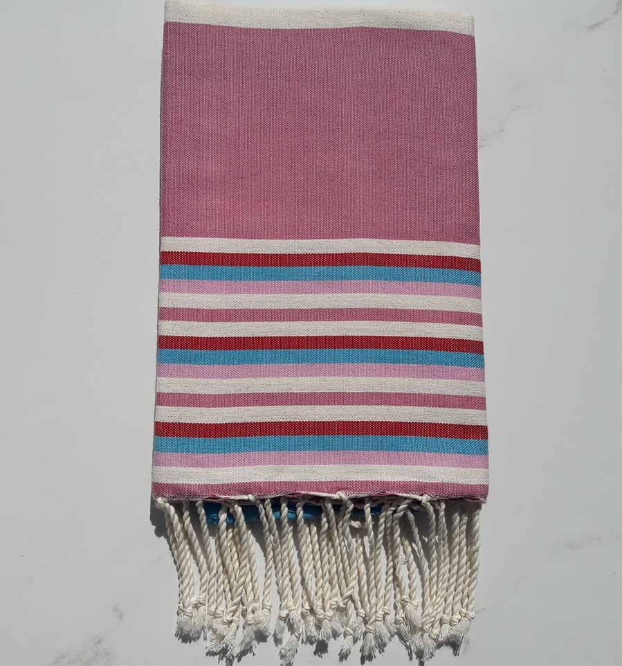 Fouta Plate rose violacé avec rayures 