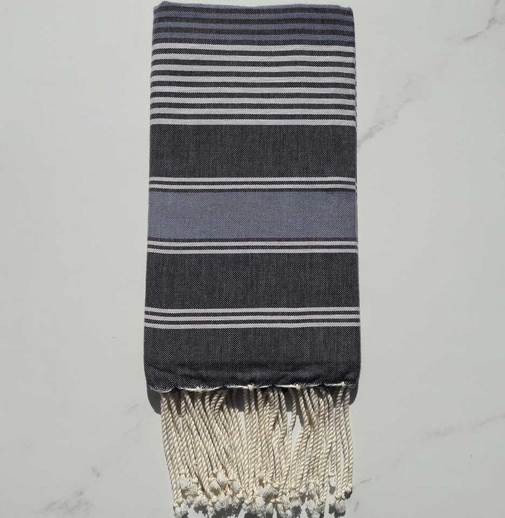 Fouta Dina ardoise, bleu horizon avec rayures 