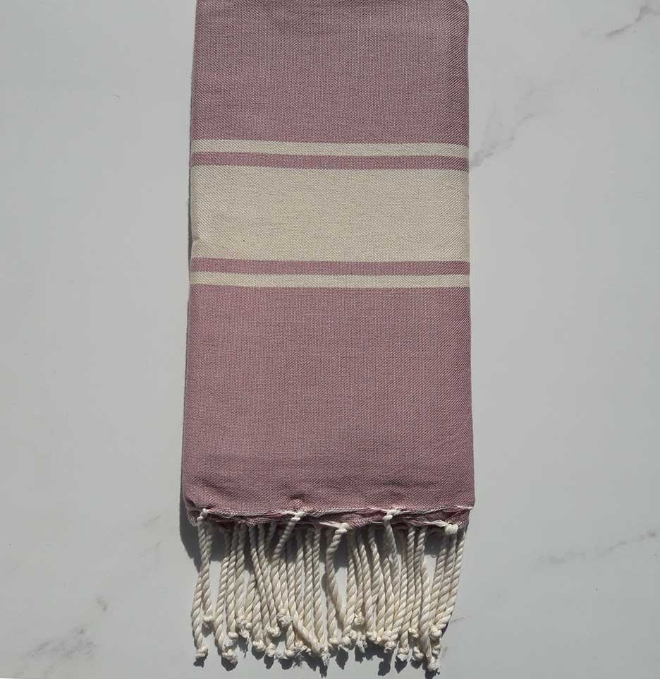 Fouta Plate rose violacé rayée écru 