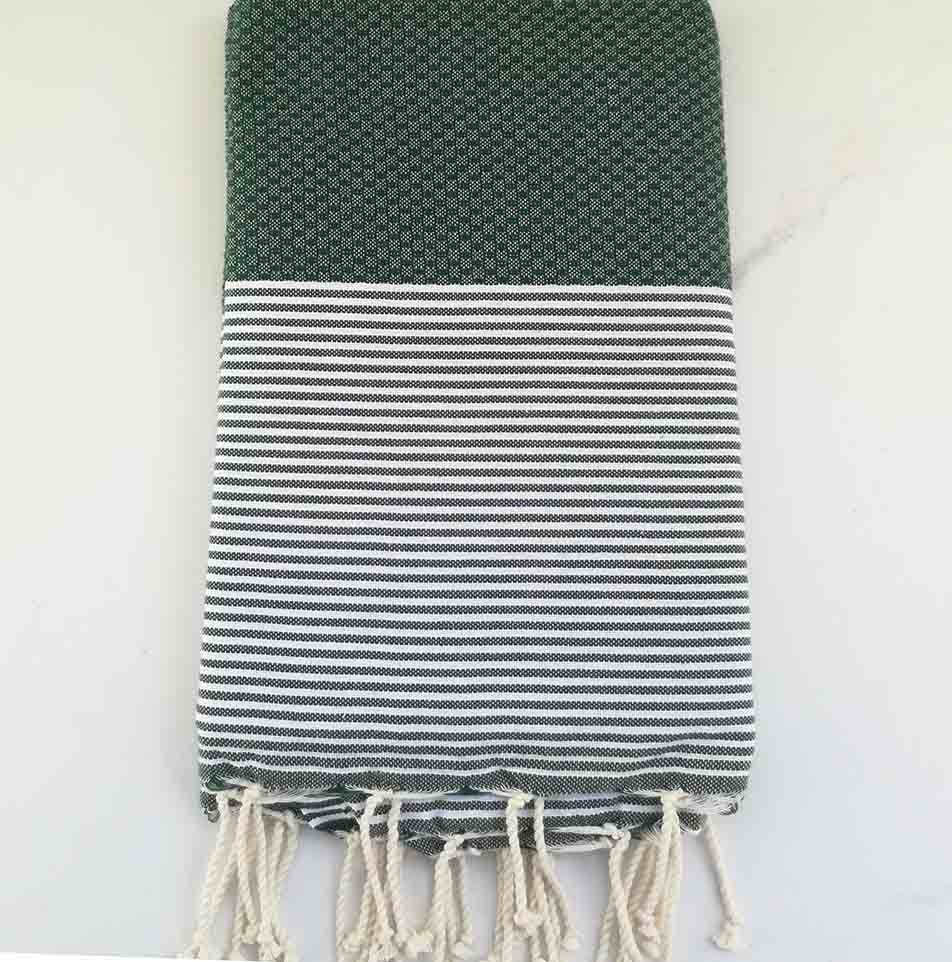 FOUTA NID D'ABEILLE vert véronèse rayée blanc 