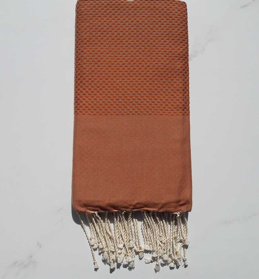 Fouta nid d'abeille unie ocre orange 
