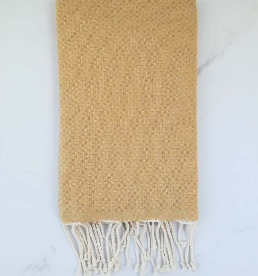 FOUTA nid d'abeille unie jaune ocre 
